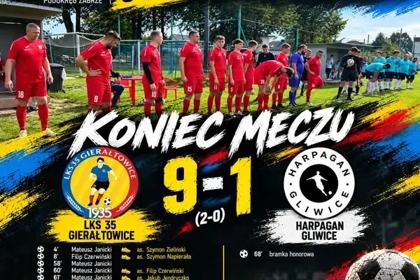 LKS 35 Gierałtowice rozgromił Harpagana Gliwice 9:1. Janicki strzelił 6 goli!