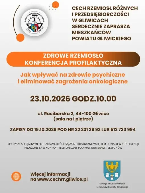 Konferencja profilaktyczna „Zdrowe Rzemiosło” w Gliwicach – zapisy do 19 października
