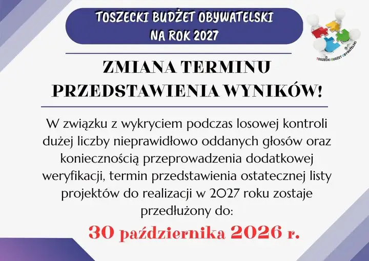 Budżet Obywatelski Toszek 2027 – wyniki dopiero 30 października. Powód? Nieprawidłowe głosy