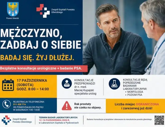 Bezpłatne badania prostaty w Pyskowicach – akcja Zespołu Szpitali Powiatu Gliwickiego