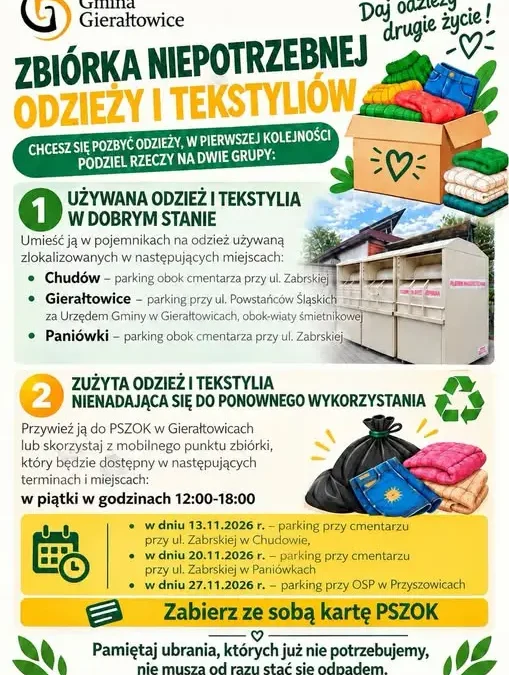 Gmina Gierałtowice: gdzie oddać niepotrzebne ubrania i tekstylia?