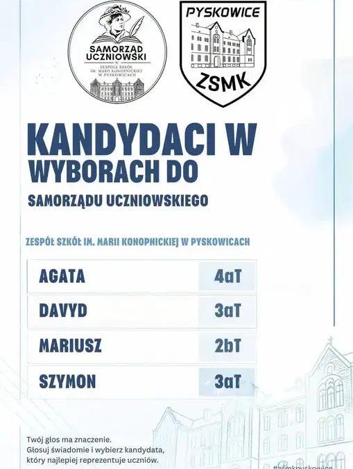 Wybory do Samorządu Uczniowskiego w ZSMK Pyskowice już w środę