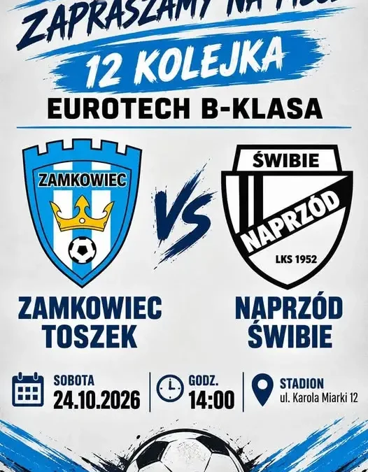 Zamkowiec Toszek zagra z Naprzodem Świbie – mecz 12. kolejki B-klasy