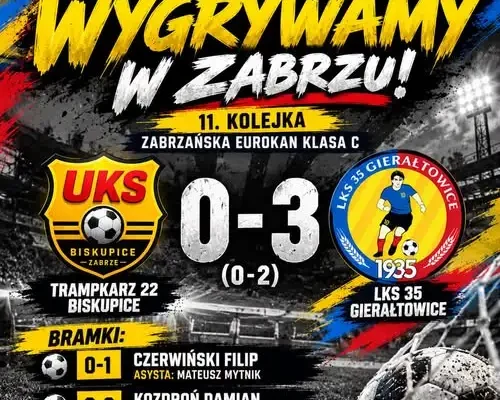 LKS 35 Gierałtowice wygrywa na wyjeździe z Trampkarzem 22 Biskupice 3:0