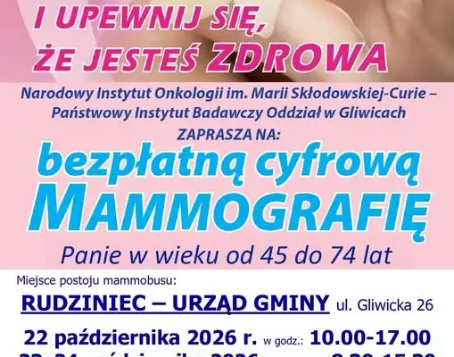 Mammobus w Rudzińcu: bezpłatna mammografia 22-24 października
