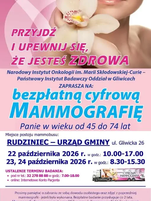 Mammobus w Rudzińcu: bezpłatna mammografia 22-24 października