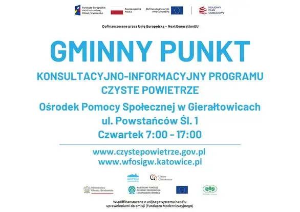 Gierałtowice: punkt konsultacyjny programu „Czyste Powietrze” zaprasza mieszkańców