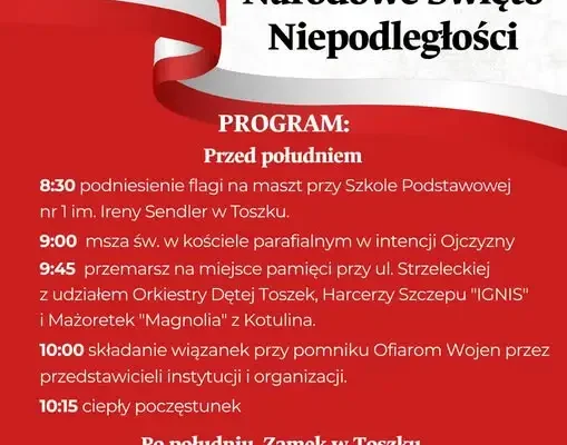 Toszek zaprasza na obchody Narodowego Święta Niepodległości 11 listopada