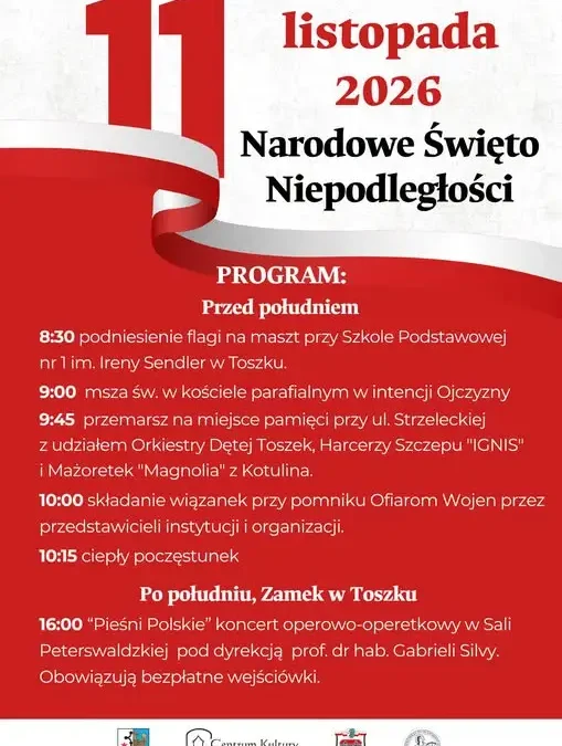 Toszek zaprasza na obchody Narodowego Święta Niepodległości 11 listopada