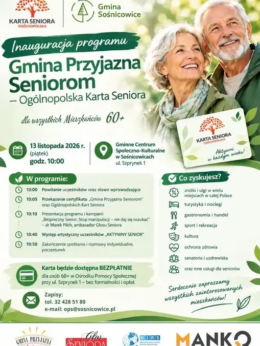 Sośnicowice dołączają do Ogólnopolskiej Karty Seniora – inauguracja 13 listopada